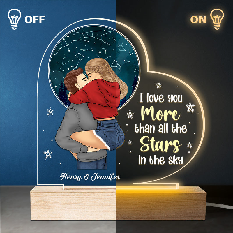 Je t'aime plus que toutes les étoiles du ciel - Lampe LED 3D personnalisée en forme de cœur pour couple - Cadeau pour mari et femme, anniversaire