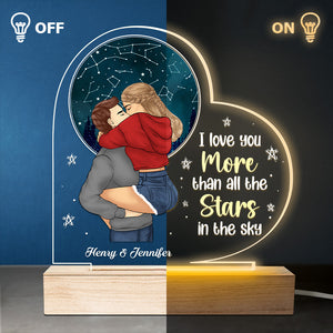 Je t'aime plus que toutes les étoiles du ciel - Lampe LED 3D personnalisée en forme de cœur pour couple - Cadeau pour mari et femme, anniversaire