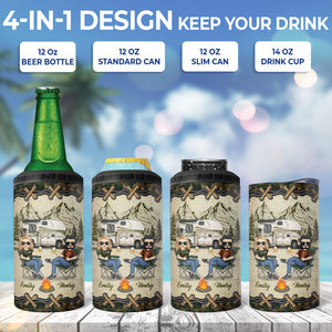 Let's Sit By The Campsite - Camping Personalized Custom 4 In 1 Can Cooler Tumbler - Gift For Husband Wife, Camping Lovers