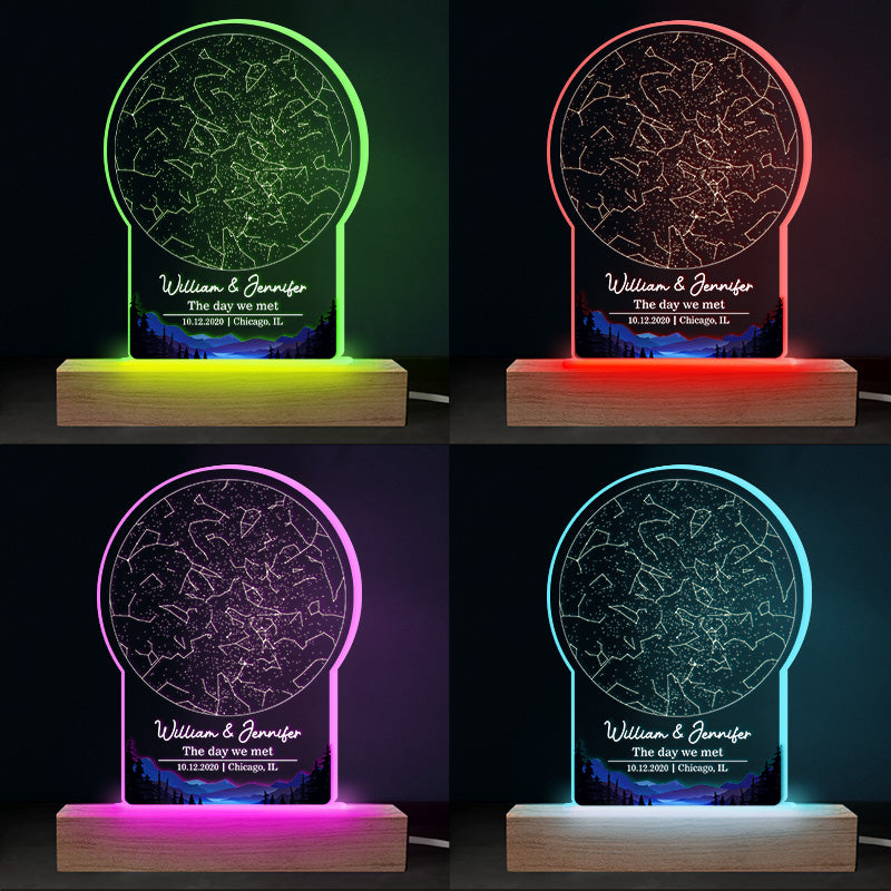 Le jour de notre rencontre - Lampe LED 3D personnalisée pour couple - Cadeau pour mari et femme, anniversaire