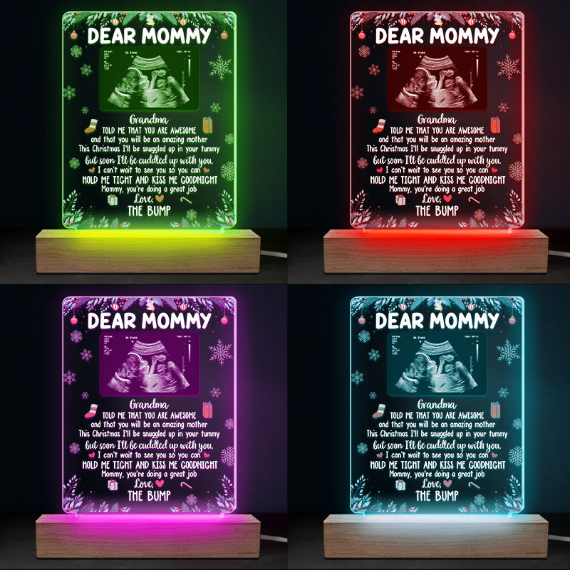 Photo personnalisée « Embrasse-moi bonne nuit » – Lampe LED 3D rectangulaire personnalisée pour la famille – Cadeau de naissance, premier Noël, cadeau de Noël pour la première maman