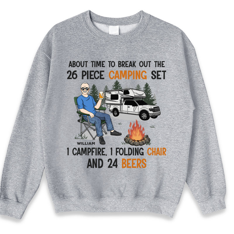 Chaise pliante et bières pour feu de camp - T-shirt, sweat à capuche et sweat-shirt unisexe personnalisé pour le camping - Cadeau de fête des pères, d'anniversaire pour papa, amoureux du camping