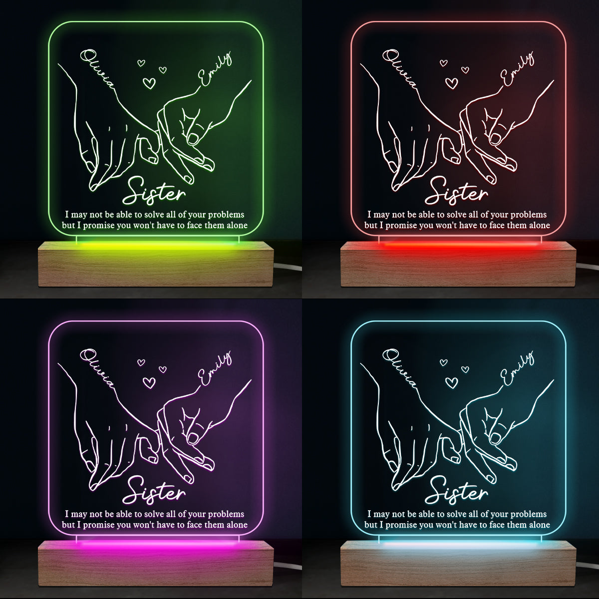 Vous n'aurez pas à les affronter seul - Lumière LED 3D carrée personnalisée Bestie - Cadeau pour meilleurs amis, meilleures amies, sœurs