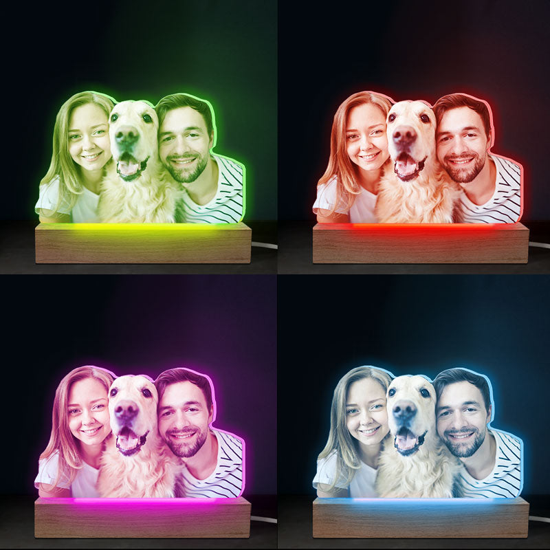 Photo personnalisée « Nous sommes une grande famille heureuse » - Lumière LED 3D personnalisée en forme de couple - Télécharger un cadeau photo pour mari, femme, propriétaires d'animaux, amoureux des animaux
