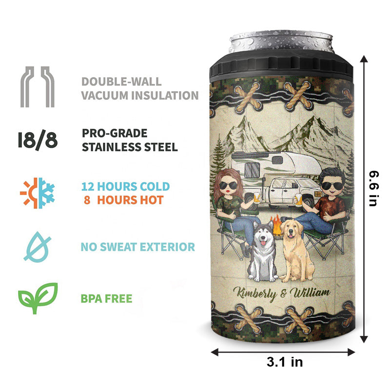 Toi, moi et les chiens - Gobelet isotherme 4 en 1 personnalisé pour le camping - Cadeau pour mari, femme, amoureux du camping, propriétaires d'animaux, amoureux des animaux