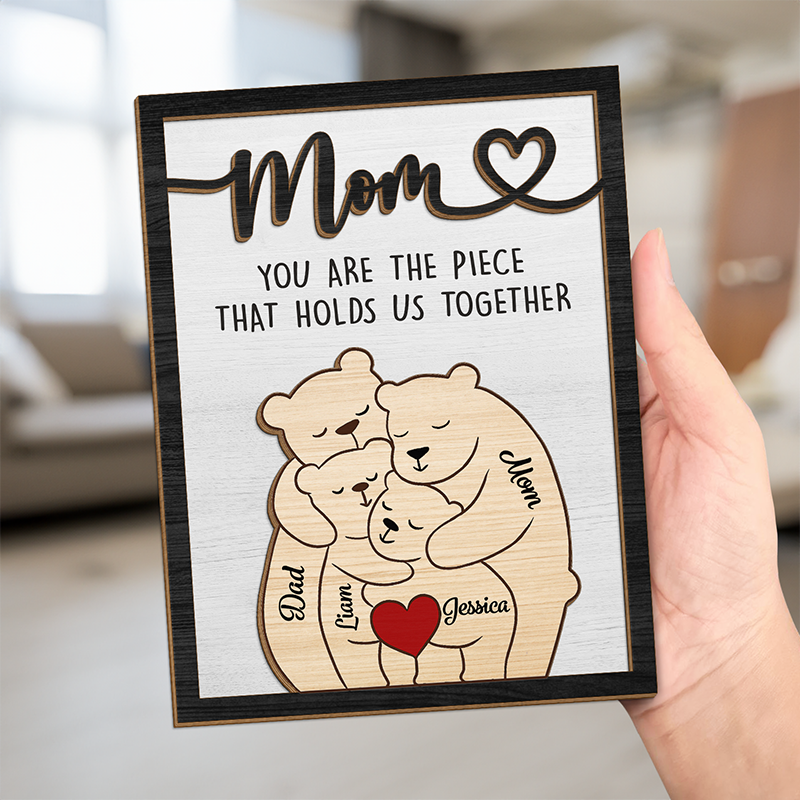 Tu es la pièce spéciale de notre famille - Plaque en bois personnalisée à 2 couches avec support - Cadeau de fête des mères, de pendaison de crémaillère pour maman, grand-mère