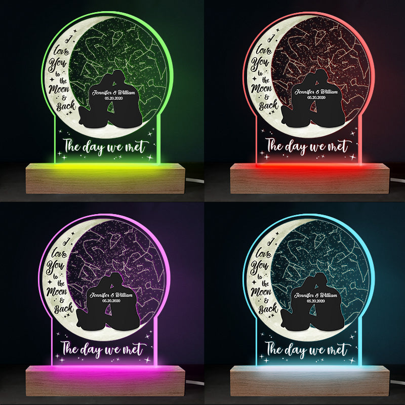 Je t'aime jusqu'à la lune et retour - Lampe LED 3D personnalisée pour couple - Cadeau pour mari et femme, anniversaire