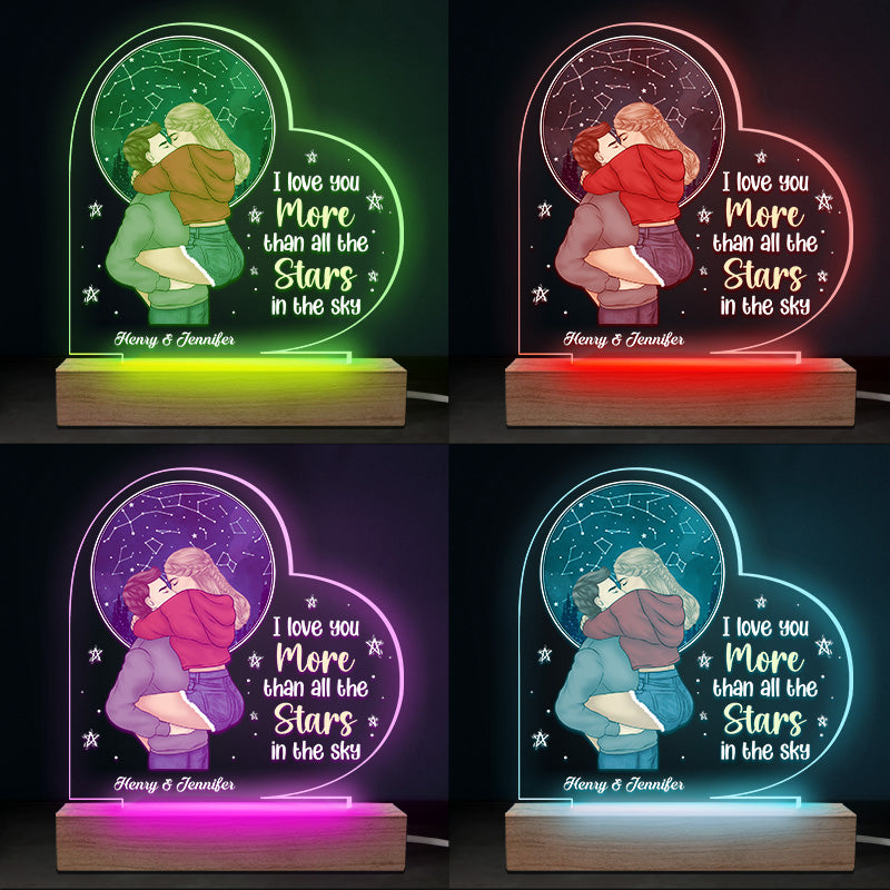 Je t'aime plus que toutes les étoiles du ciel - Lampe LED 3D personnalisée en forme de cœur pour couple - Cadeau pour mari et femme, anniversaire