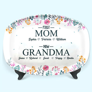 D'abord maman, maintenant grand-mère - Plateau personnalisé familial - Cadeau d'anniversaire pour grand-mère