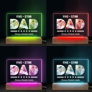 Photo personnalisée Papa cinq étoiles - Lampe LED 3D rectangulaire personnalisée pour la famille - Cadeau d'anniversaire, fête des pères pour papa et grand-père