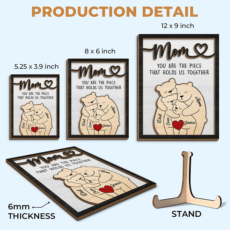 Tu es la pièce spéciale de notre famille - Plaque en bois personnalisée à 2 couches avec support - Cadeau de fête des mères, de pendaison de crémaillère pour maman, grand-mère