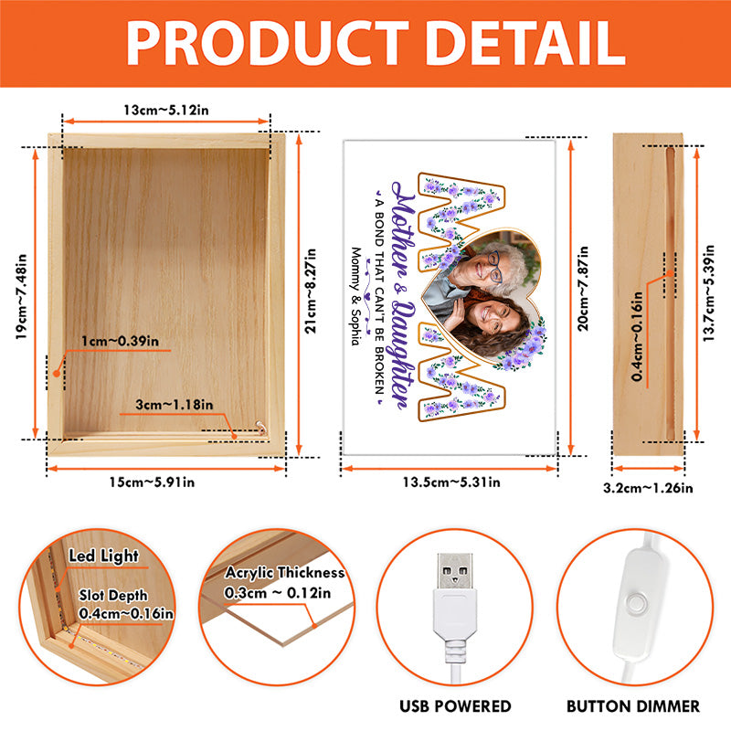 Cadre photo personnalisé, un lien indéfectible - Cadre photo personnalisé pour famille, boîte lumineuse - Cadeau pour maman