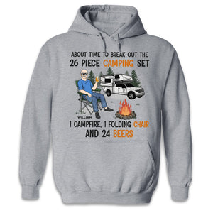 Chaise pliante et bières pour feu de camp - T-shirt, sweat à capuche et sweat-shirt unisexe personnalisé pour le camping - Cadeau de fête des pères, d'anniversaire pour papa, amoureux du camping