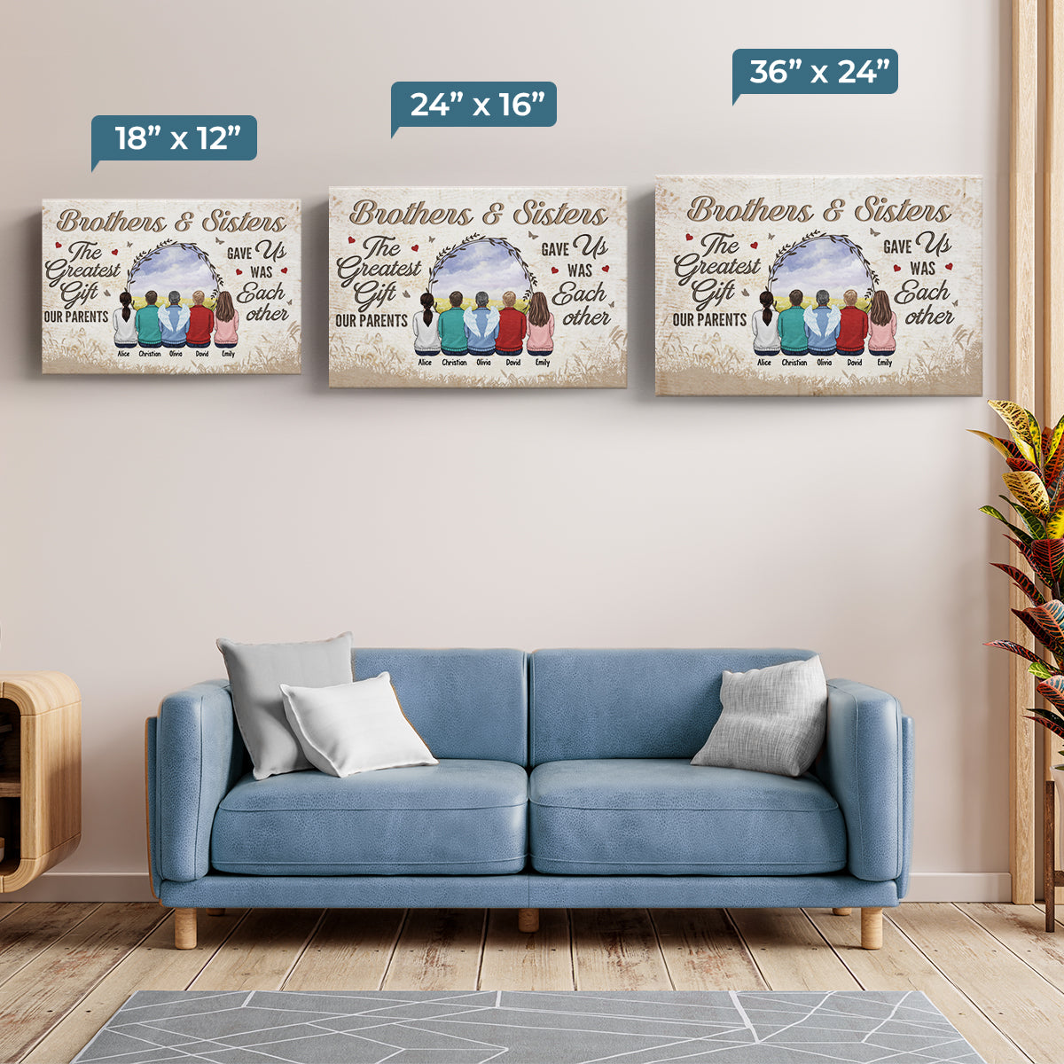 Le plus beau cadeau que nos parents nous ont offert - Toile horizontale personnalisée pour la famille - Cadeau pour frères et sœurs