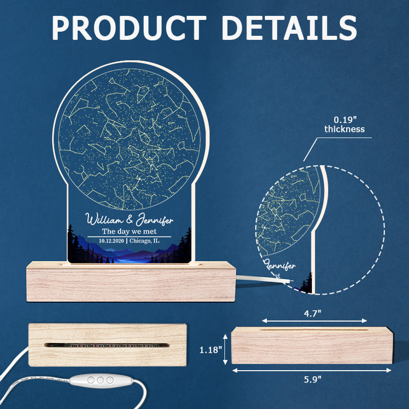 Le jour de notre rencontre - Lampe LED 3D personnalisée pour couple - Cadeau pour mari et femme, anniversaire