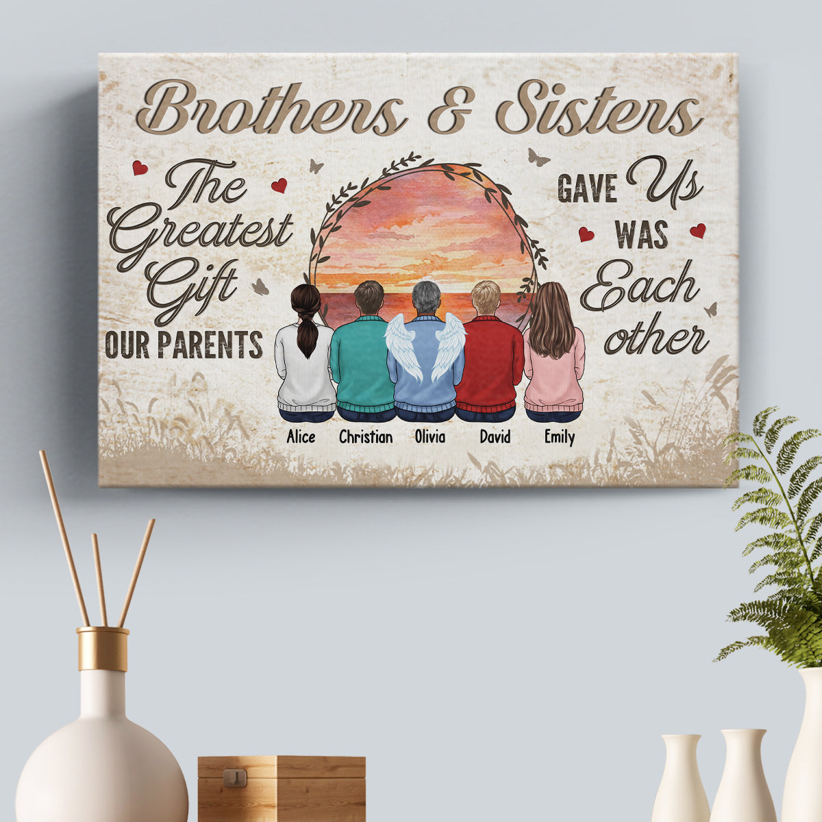 Le plus beau cadeau que nos parents nous ont offert - Toile horizontale personnalisée pour la famille - Cadeau pour frères et sœurs