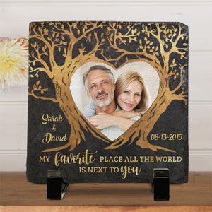 Custom Photo My Favorite Place In All The World - Couple Personalized Custom Rock Slate - Gift For Husband Wife, Anniversary