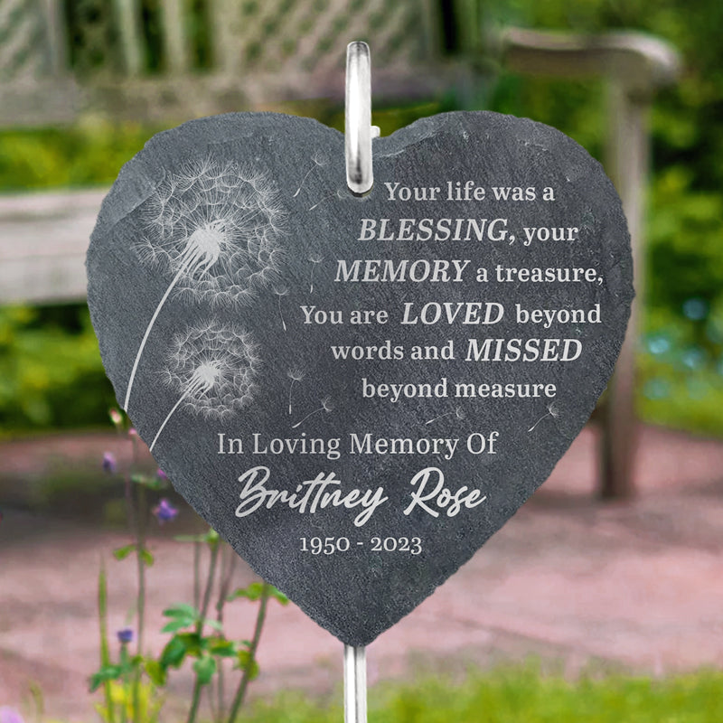 Votre vie est une bénédiction - Ardoise et crochet de jardin commémoratif personnalisés - Cadeau de condoléances pour les membres de la famille