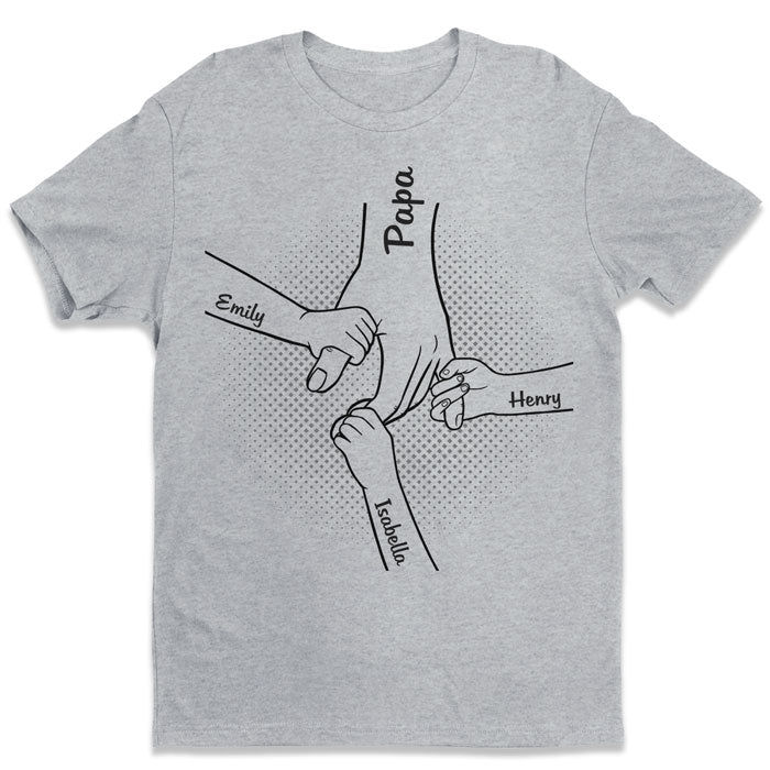 Main dans la main, je te protégerai toujours - T-shirt unisexe personnalisé pour la famille - Cadeaux de fête des pères pour papa, grand-père