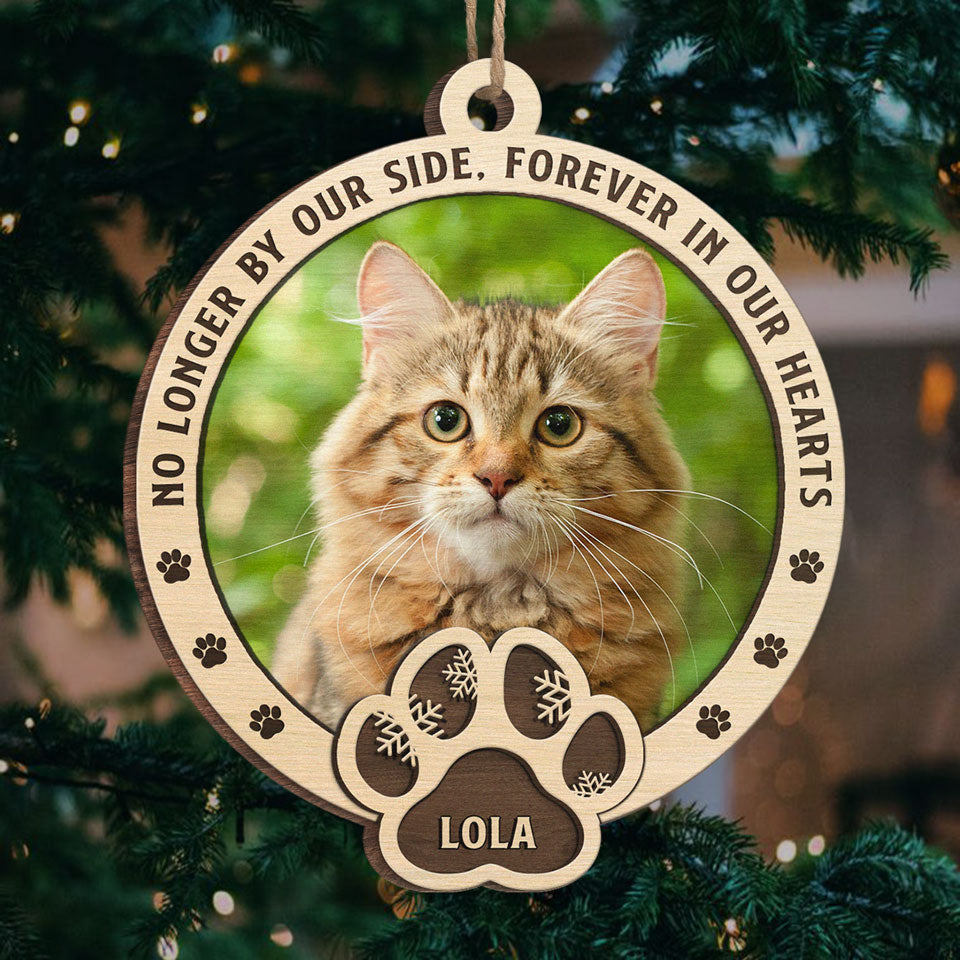 Photo personnalisée avec empreintes de pattes sur les cœurs - Ornement commémoratif personnalisé - Forme en bois personnalisée - Cadeau de Noël, cadeau de condoléances pour les propriétaires d'animaux et les amoureux des animaux