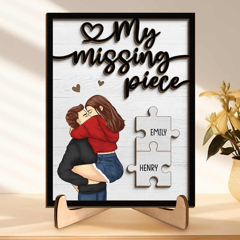 Ma pièce manquante, ma meilleure moitié - Plaque en bois personnalisée à 2 couches avec support pour couple - Cadeau de pendaison de crémaillère pour mari et femme, anniversaire
