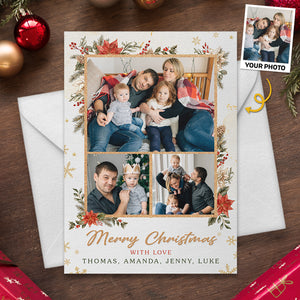 Custom Photo Merry Christmas With Love - Family Personalized Custom Holiday Postcards, Greeting Cards - Christmas Gift For Family Members