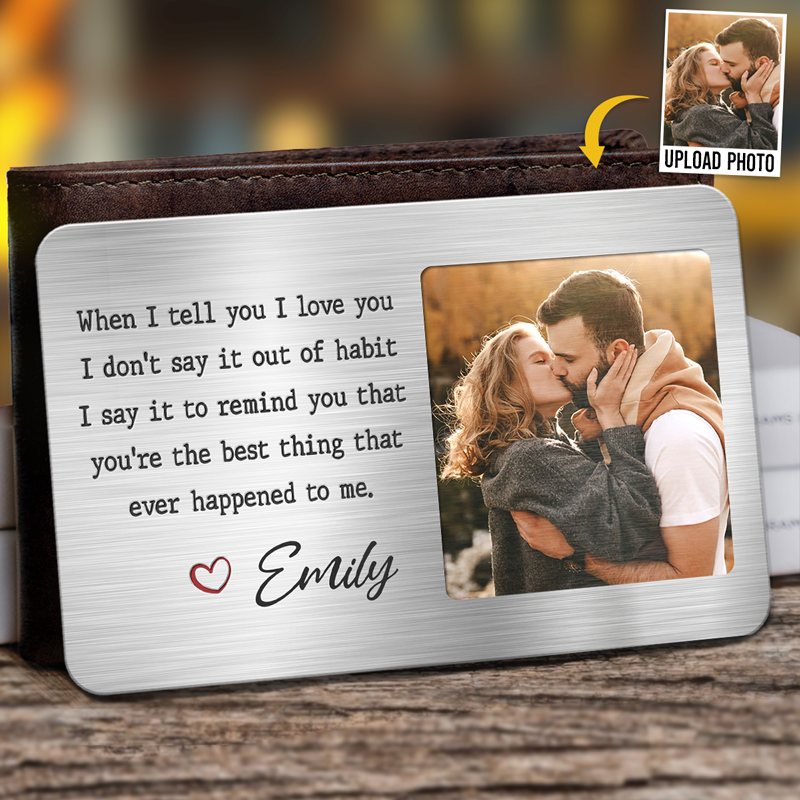 Photo personnalisée « Tu as volé mon cœur, mais je te le laisserai garder » - Carte portefeuille en aluminium personnalisée pour couple - Cadeau pour mari et femme, anniversaire