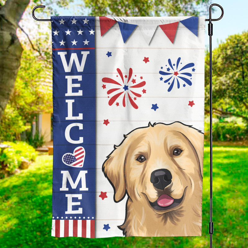 Bonjour humain, bienvenue chez moi - Drapeau patriotique personnalisé pour chien et chat - Jour de l'Indépendance, 4 juillet, cadeau pour les propriétaires d'animaux et les amoureux des animaux