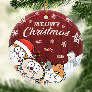 Joyeux Noël ! Ornement personnalisé en forme de chat - Forme ronde en céramique - Cadeau de Noël pour les propriétaires et les amoureux des animaux