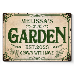 Cultivé avec amour - Panneau en métal personnalisé pour décoration de jardin - Cadeau de pendaison de crémaillère pour les amateurs de jardinage