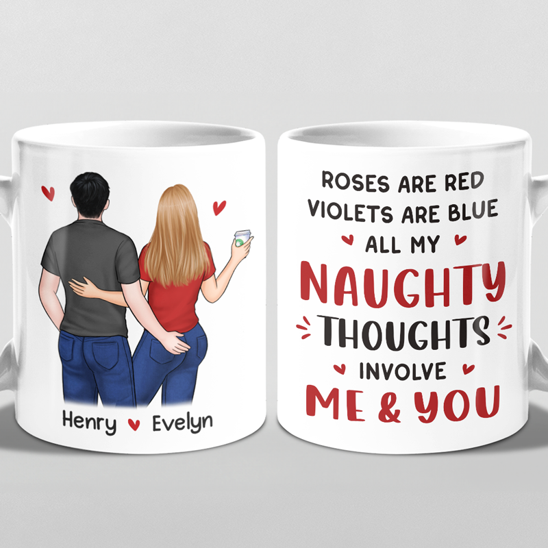 Toutes mes pensées coquines impliquent moi et toi - Tasse personnalisée pour couple - Cadeau pour mari et femme, anniversaire