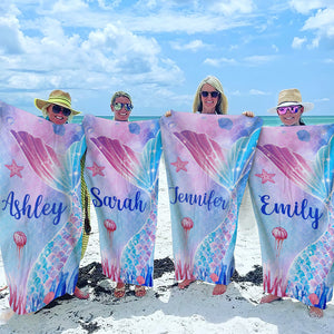 Embrassez les vagues et devenez une sirène - Serviette de plage personnalisée Bestie - Cadeau de vacances d'été, cadeau de fête de piscine d'anniversaire pour meilleures amies, meilleures amies, sœurs