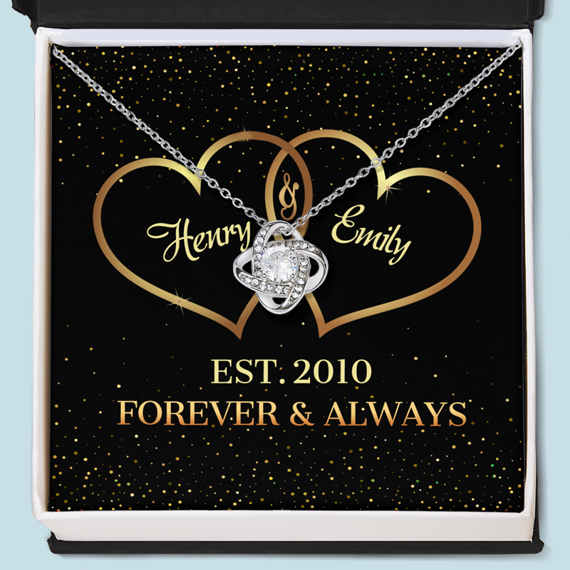 Collier personnalisé avec nœud d'amour pour couple - Cadeau pour mari et femme, anniversaire