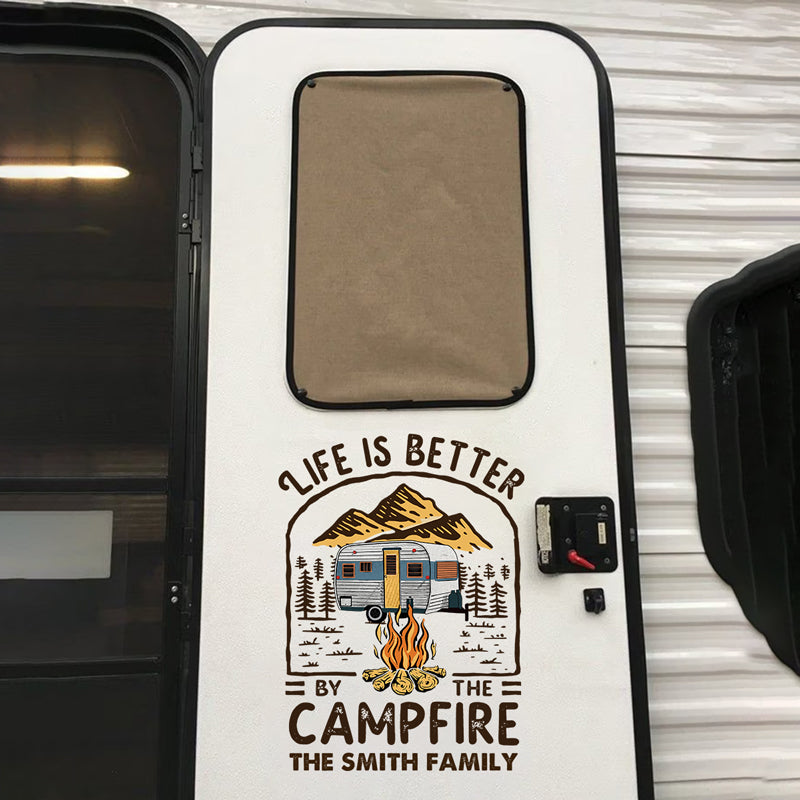 La vie est meilleure au coin du feu - Autocollant personnalisé pour camping-car - Cadeau pour les amateurs de camping