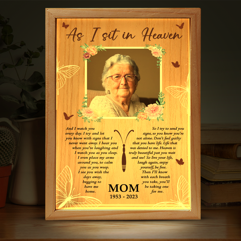 Photo personnalisée « Je te regarde, je t'entends » - Cadre photo personnalisé commémoratif avec boîte lumineuse - Cadeau de condoléances pour les membres de la famille