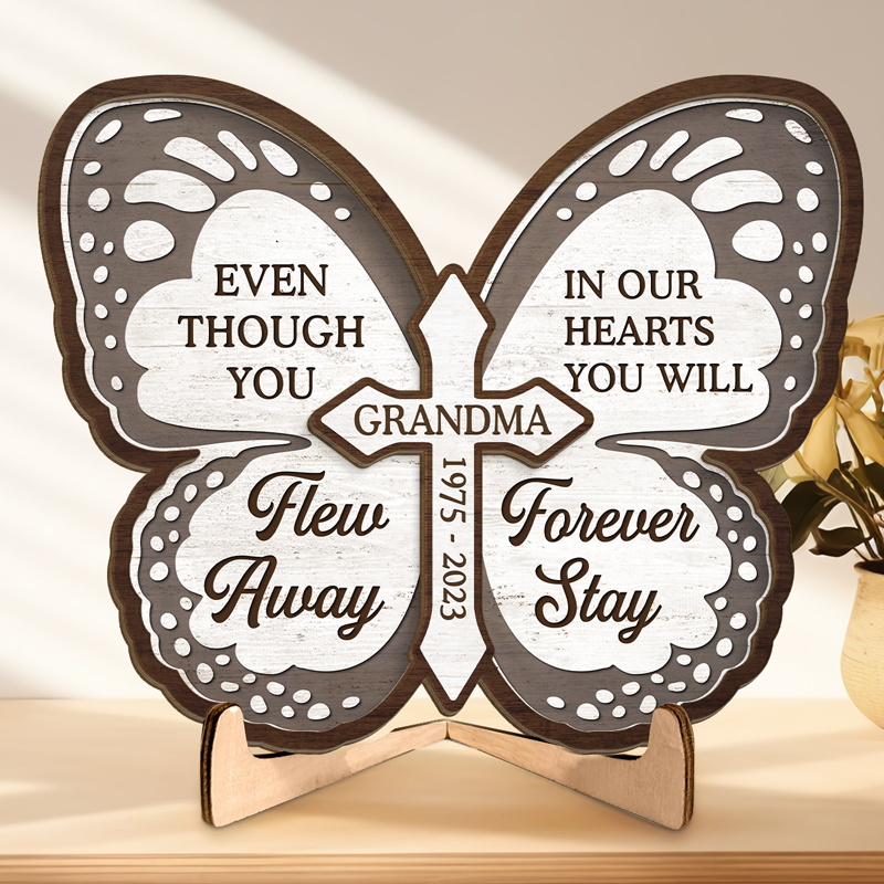 Dans nos cœurs, tu resteras à jamais - Plaque commémorative personnalisée en bois à 2 couches avec support - Cadeau de condoléances pour les membres de la famille