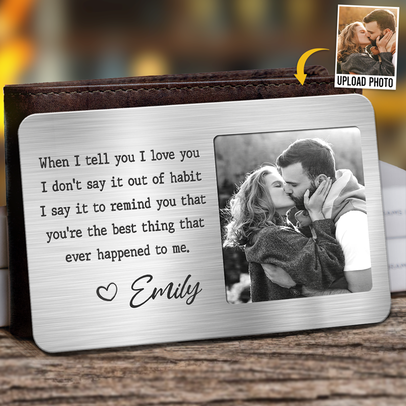 Photo personnalisée « Tu as volé mon cœur, mais je te le laisserai garder » - Carte portefeuille en aluminium personnalisée pour couple - Cadeau pour mari et femme, anniversaire