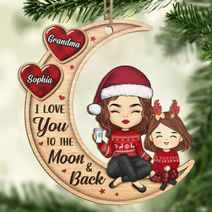 Décoration de Noël personnalisée en forme de cœur avec inscription « Love You To The Moon And Back » - Décoration de Noël personnalisée en bois - Cadeau pour les membres de la famille