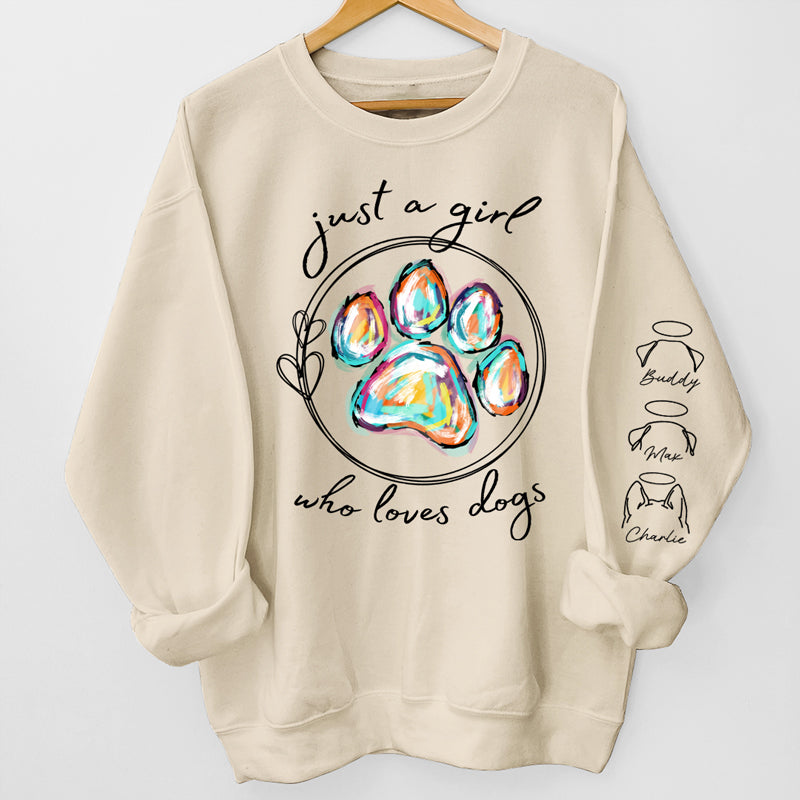 Une fille qui aime les animaux - Sweat-shirt unisexe personnalisé avec motif chien et chat sur la manche - Cadeau de condoléances, cadeau pour propriétaires d'animaux, amoureux des animaux
