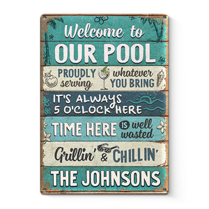 It's Always 5 O'Clock Here - Family Personalized Custom Home Decor Metal Sign - House Warming Gift For Family Members