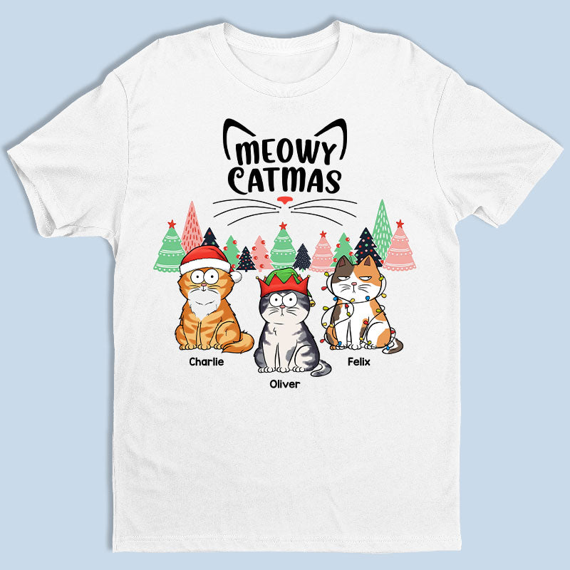 « Miaou Noël et que le chaos s'installe » – T-shirt, sweat à capuche et sweat-shirt unisexe personnalisé pour chien et chat – Cadeau de Noël pour propriétaires et amoureux des animaux