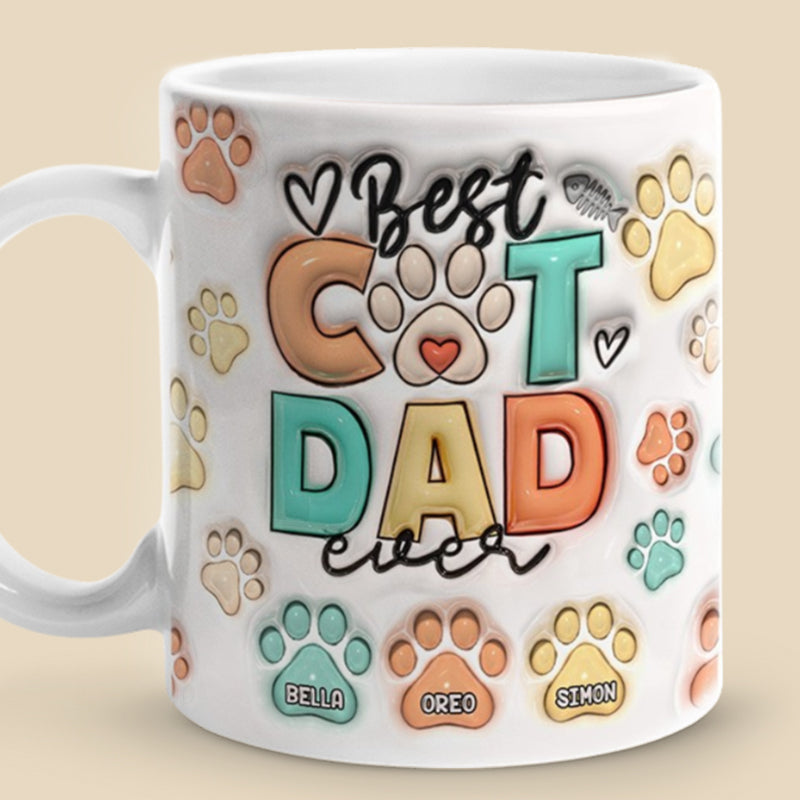 Tasse personnalisée avec motif 3D « Papa Chat », « Mange, bois et sois joyeux » – Cadeau de Noël pour les propriétaires et les amoureux des animaux