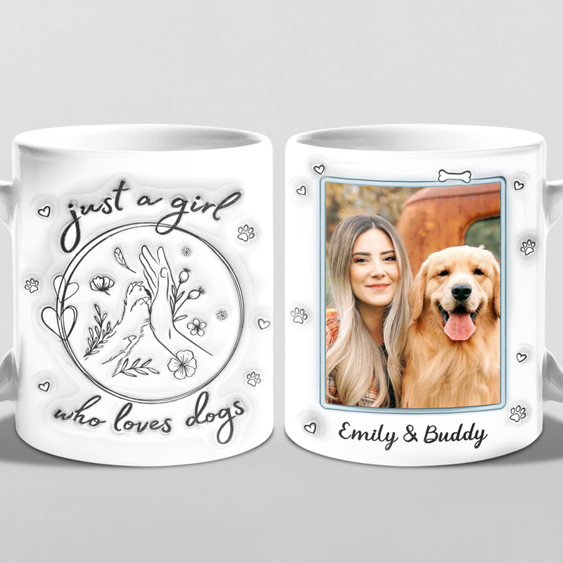 Mug personnalisé avec photo « Un chien vous apprendra l'amour inconditionnel » - Mug personnalisé avec effet gonflé 3D - Cadeau pour les propriétaires et les amoureux des animaux