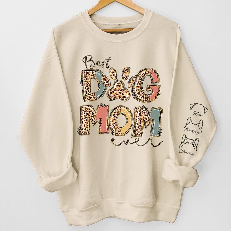 Meilleure maman de chien au monde - Sweat-shirt unisexe personnalisé avec motif sur la manche - Cadeau pour propriétaires et amoureux des animaux