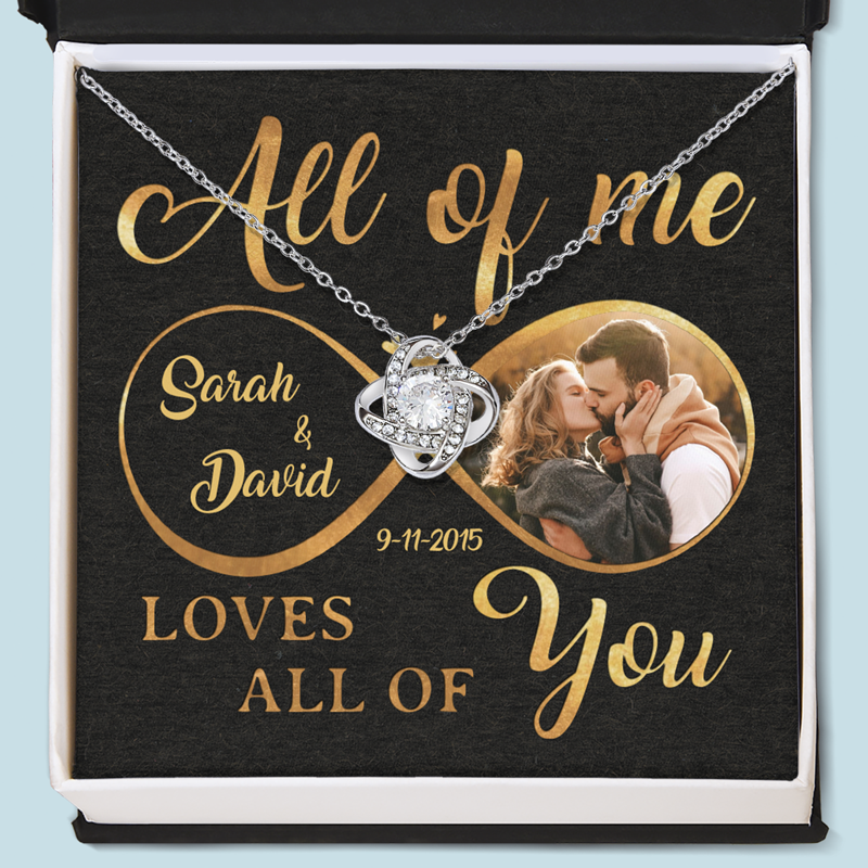 Collier personnalisé avec photo « Tout de moi, tout de toi » - Collier personnalisé avec nœud d'amour - Cadeau pour mari et femme, anniversaire