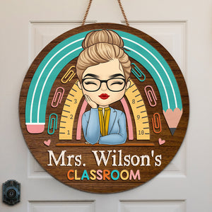 Bienvenue dans la salle de classe - Panneau rond en bois personnalisé pour enseignant - Cadeau de pendaison de crémaillère pour enseignant, retour à l'école