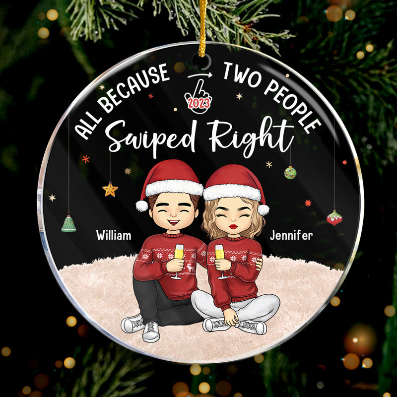 Merci d'avoir glissé vers la droite - Ornement personnalisé pour couple - Forme ronde en acrylique - Cadeau de Noël pour mari et femme, anniversaire