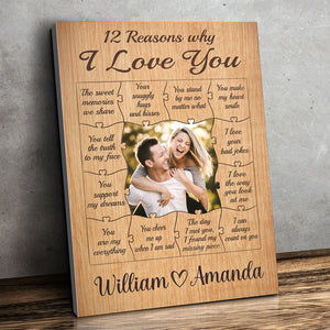 Photo personnalisée 12 raisons pour lesquelles je t'aime - Toile verticale personnalisée pour couple - Cadeau pour mari et femme, anniversaire