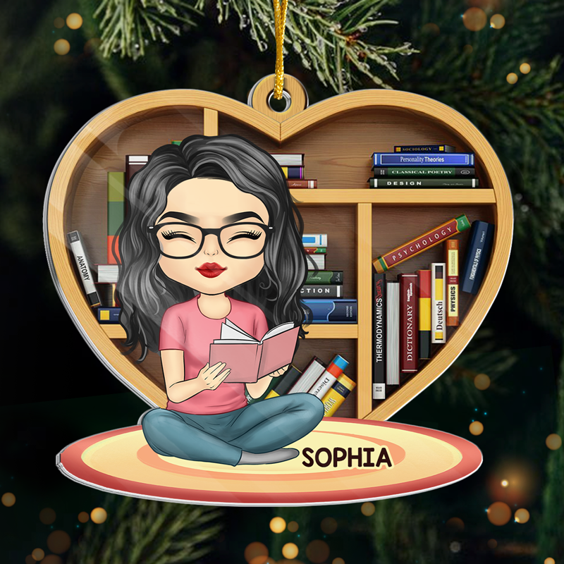 Juste une fille qui aime les livres - Ornement personnalisé en acrylique de forme personnalisée - Cadeau de Noël pour les amoureux des livres