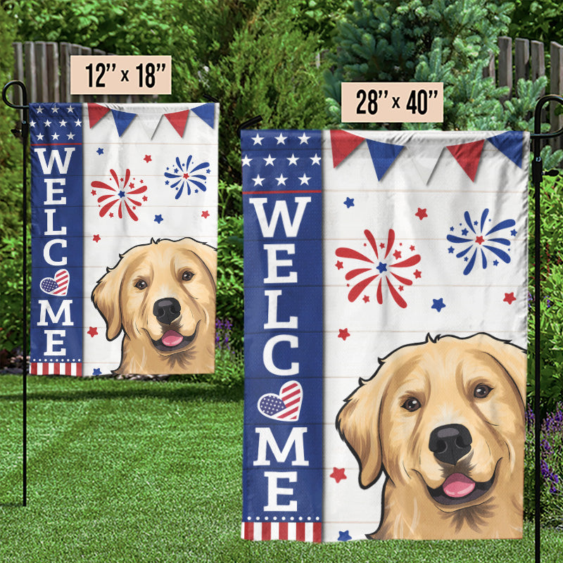 Bonjour humain, bienvenue chez moi - Drapeau patriotique personnalisé pour chien et chat - Jour de l'Indépendance, 4 juillet, cadeau pour les propriétaires d'animaux et les amoureux des animaux
